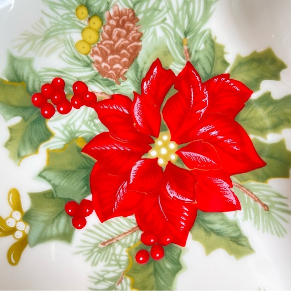 Mikasa Holiday Bloom porcelain Christmas Tree candy dish poinsettia holly pine - Picture 2 of 9